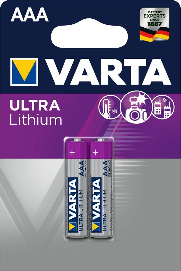 Varta batteri lithium AAA 1,5V; Ø10,5x44,5mm BL-2