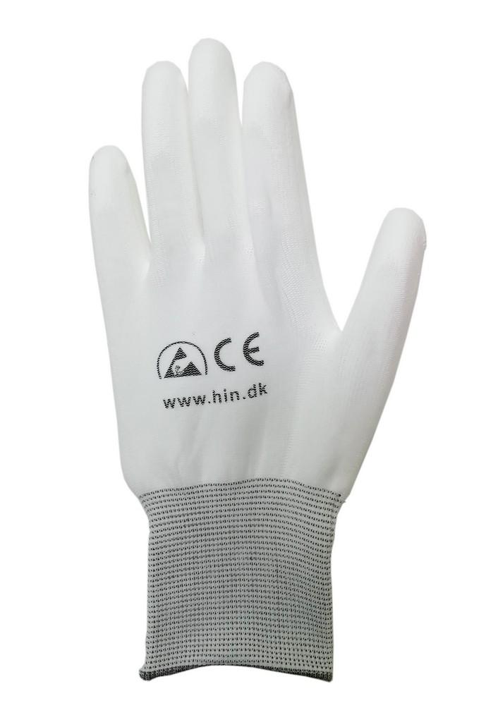 Handsker,ESD,Hvid,Palm Fit Str.: Large, grå manchet