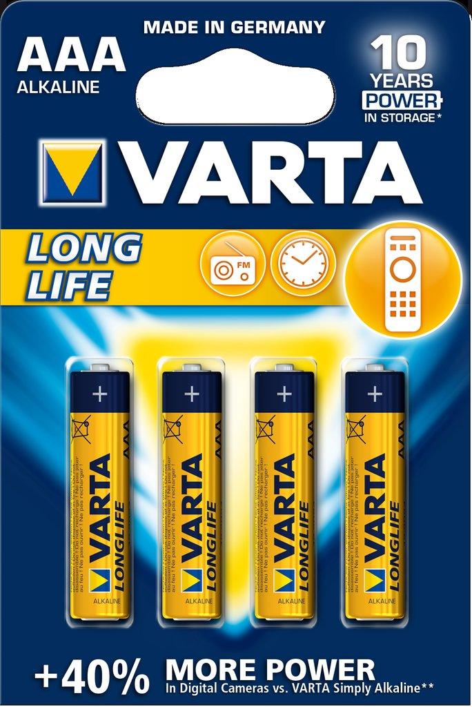 Varta batteri Longlife AAA 1,5V; Ø10,5x44,5mm pris/stk LR03 - Alkaline