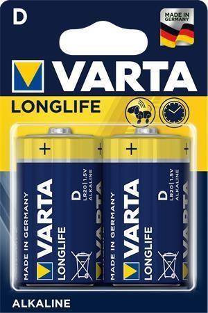Varta batteri Longlife D, pakket på blister m/2 stk, pris/stk LR20 - Alkaline